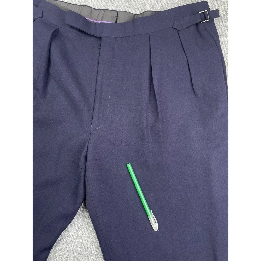 Ralph Lauren Purple Label Dress Pants Mens‎ 38 Navy Blue Wool Pleated Cuffed